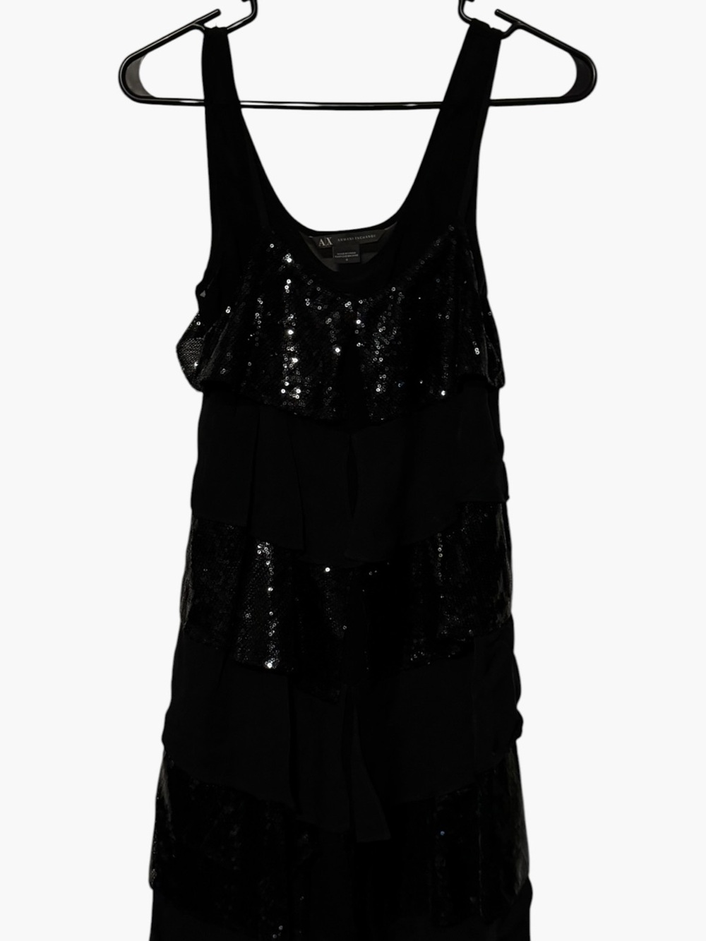 Armani Exchange Black Sequin Tiered Mini Dress